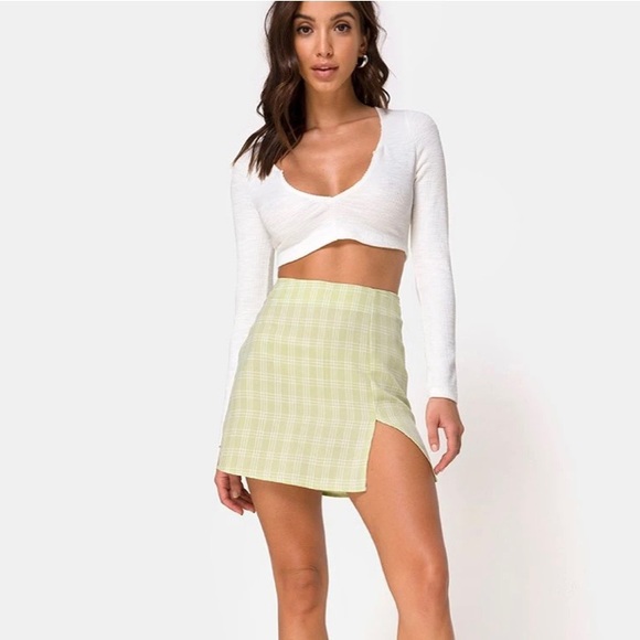 MOTEL - mini skirt in sage check - Picture 3 of 11